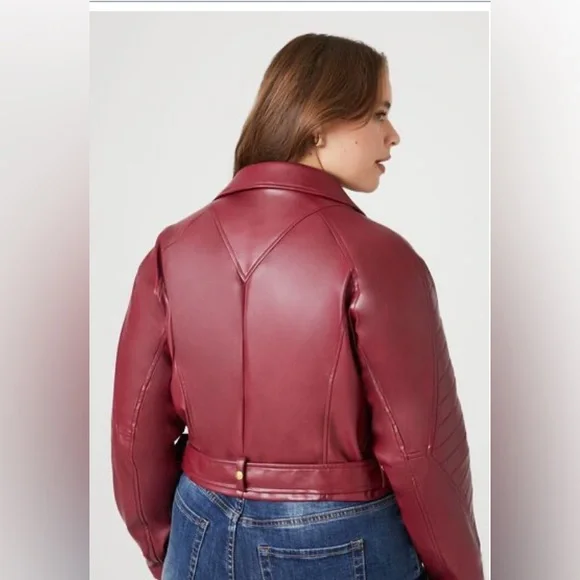 Forever 21 Cropped Belted Zip-Up Faux Lather Moto Jacket | New without Tags - Picture 5 of 8